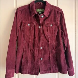 Eddie Bauer Women's Corduroy Jacket in Burgundy sz large 100% Cotton